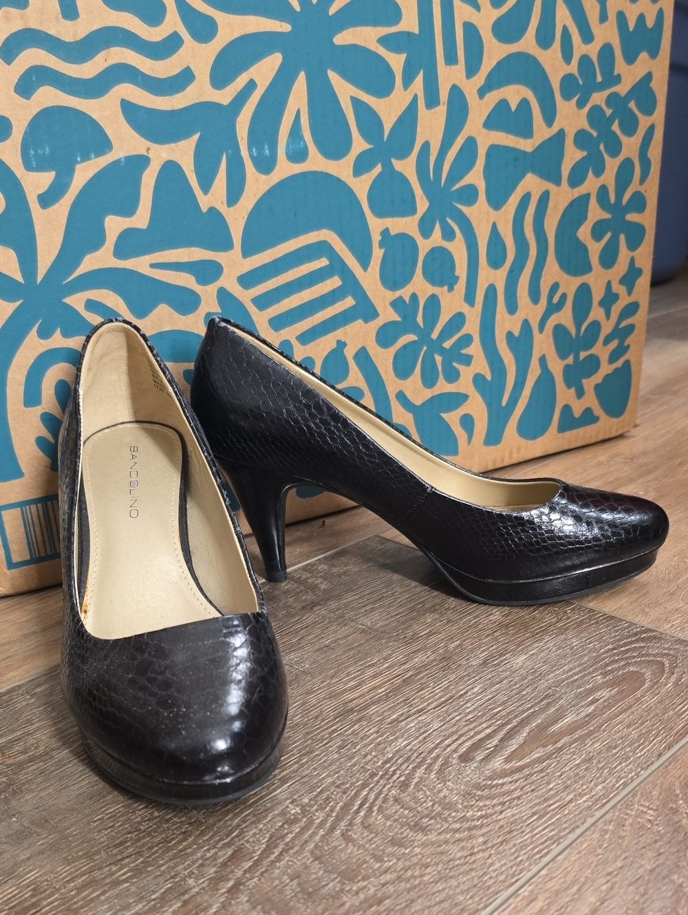 Bandolino Black Snake-Embossed Mid Heel Pumps